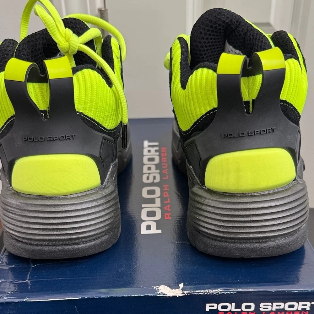 Polo by Ralph Lauren Black and Neon Green Suede Sneakers, Like New
